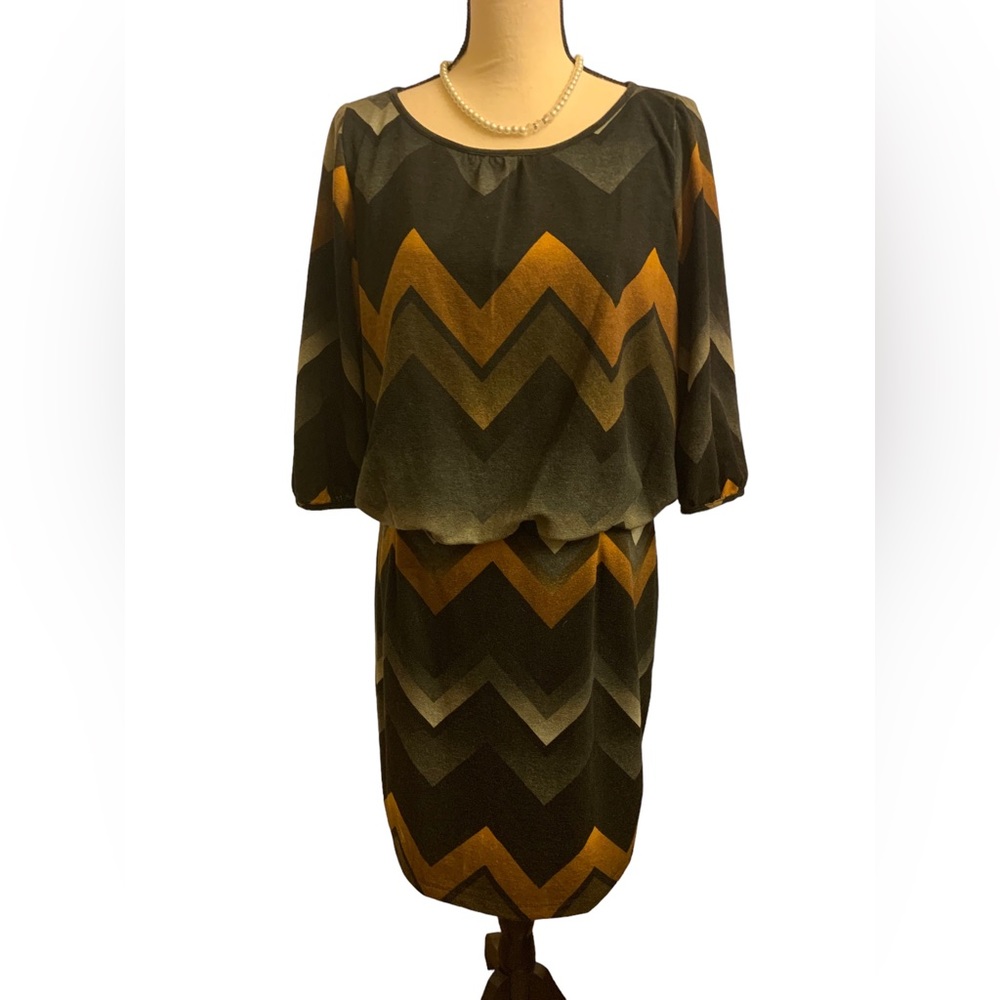Perceptions charcoal grey orange stripe dress